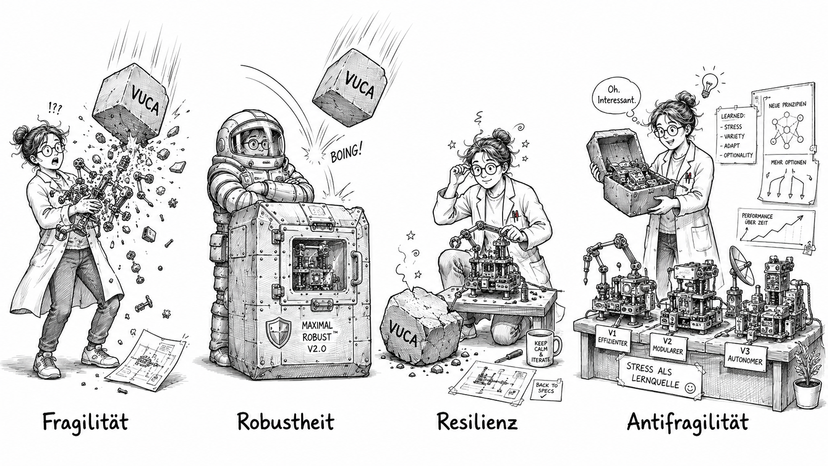 Fragilität, Robustheit, Resilienz, Antifragilität